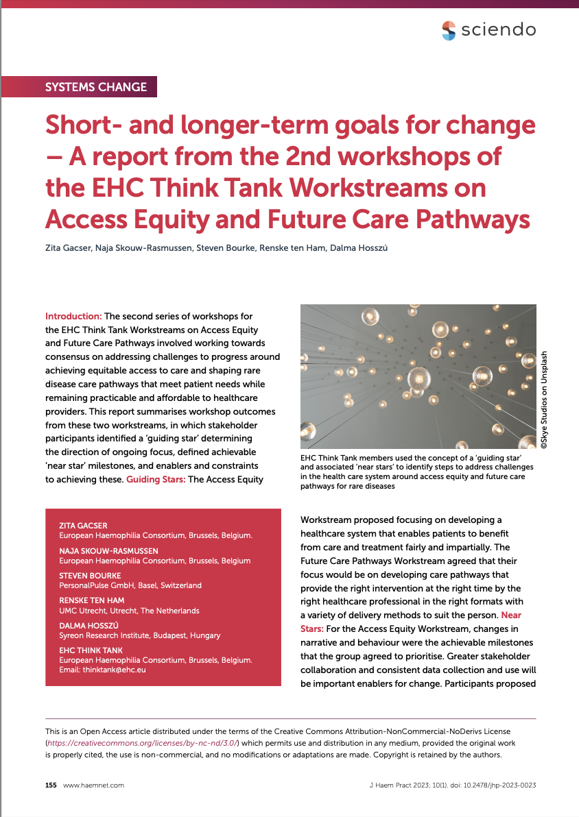 Just published! Report from the 2nd workshops of the EHC Think Tank workstreams on Access Equity and Future Care Pathways